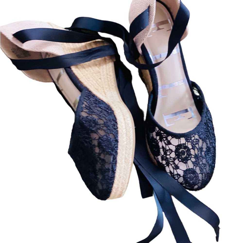 Elle black lace and tie sandals